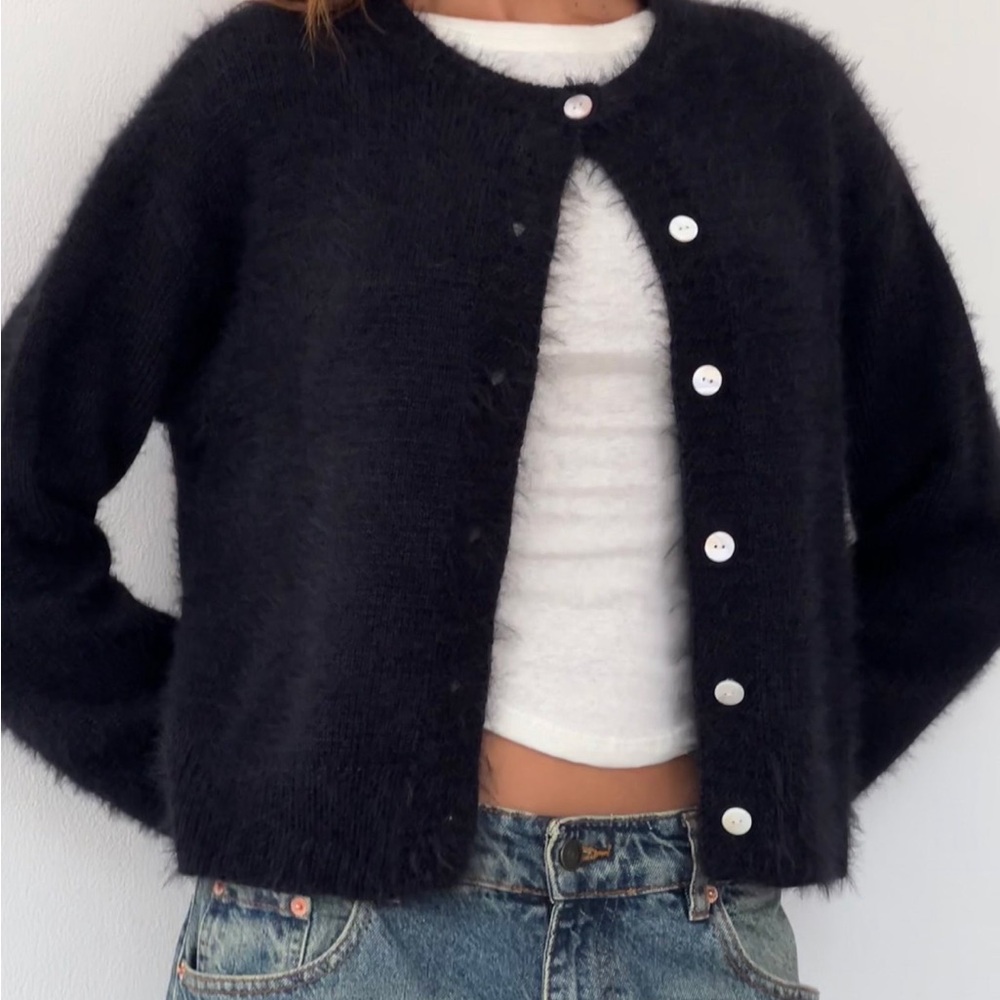 Motel Rocks Audrina cardigan in fluffy knit black